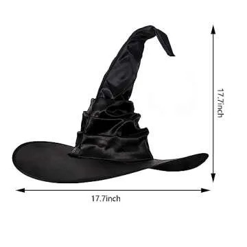 LKQBBSZ Halloween Black Large Ruched Witch Hat for Women Men Wizard Hat Pointed Cap Cosplay Costume Accessories