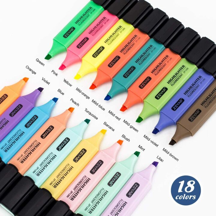 ZEYAR Macaron Chisel Tip Highlighters - 12 Colors