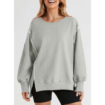 SHEWIN Womens Sweatshirt Casual Long Sleeve Loose Pullover Tops Lightweight Oversized Sweatshirts Trendy Spring Clothes for Women 2025 A Gray Medium