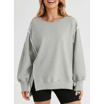 SHEWIN Womens Sweatshirt Casual Long Sleeve Loose Pullover Tops Lightweight Oversized Sweatshirts Trendy Spring Clothes for Women 2025 A Gray Medium