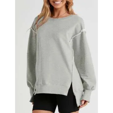 SHEWIN Womens Sweatshirt Casual Long Sleeve Loose Pullover Tops Lightweight Oversized Sweatshirts Trendy Spring Clothes for Women 2025 A Gray Medium