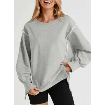 SHEWIN Womens Sweatshirt Casual Long Sleeve Loose Pullover Tops Lightweight Oversized Sweatshirts Trendy Spring Clothes for Women 2025 A Gray Medium
