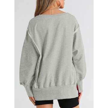 SHEWIN Womens Sweatshirt Casual Long Sleeve Loose Pullover Tops Lightweight Oversized Sweatshirts Trendy Spring Clothes for Women 2025 A Gray Medium
