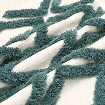 PLWORLD Boho Green Throw Pillow Cover 20x20 Inch with Tassels, Moroccan Tufted Decorative Cream Chenille Fabric Accent Textured Cushion Case for Bed Couch, 1 PC Cover Only No Insert