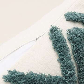 PLWORLD Boho Green Throw Pillow Cover 20x20 Inch with Tassels, Moroccan Tufted Decorative Cream Chenille Fabric Accent Textured Cushion Case for Bed Couch, 1 PC Cover Only No Insert