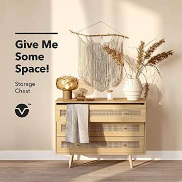 Vremi Rattan 3-Drawer Storage Chest — Scratch Resistant and Waterproof Dresser Top — Spacious and Stylish with Anti-Slip Pads and Metal Slides — Bedroom and Office Chest of Drawers, Maple