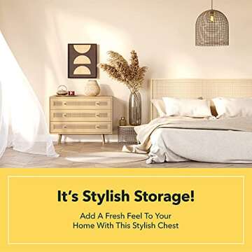 Vremi Rattan 3-Drawer Storage Chest — Scratch Resistant and Waterproof Dresser Top — Spacious and Stylish with Anti-Slip Pads and Metal Slides — Bedroom and Office Chest of Drawers, Maple