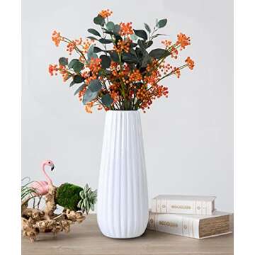 GeLive 8 Inch White Ceramic Flower Vase for Artificial Flowers Bud Hydroponics Plants, Home Decor Table Centerpieces Vase, Ikebana Arranging (White)