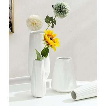 GeLive 8 Inch White Ceramic Flower Vase for Artificial Flowers Bud Hydroponics Plants, Home Decor Table Centerpieces Vase, Ikebana Arranging (White)