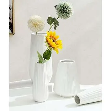 GeLive 8 Inch White Ceramic Flower Vase for Artificial Flowers Bud Hydroponics Plants, Home Decor Table Centerpieces Vase, Ikebana Arranging (White)