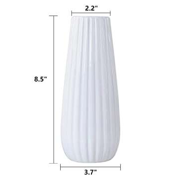 GeLive 8 Inch White Ceramic Flower Vase for Artificial Flowers Bud Hydroponics Plants, Home Decor Table Centerpieces Vase, Ikebana Arranging (White)