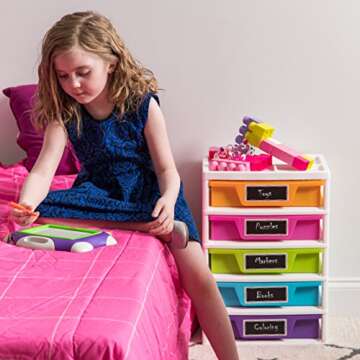 IRIS USA PJD-305 5 Drawer Storage & Organizer Chest, Assorted Colors, Girl, Pastel