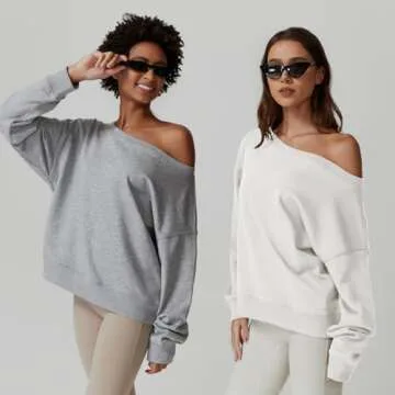 QINSEN Oversized Sweatshirts for Women Loose Fit Off The Shoulder Pullover Sweaters Y2k Hoodies White M