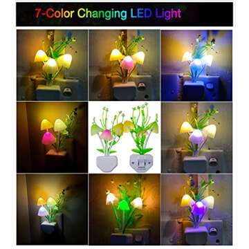 AUSAYE 2 Pack LED Sensor Night Light Plug-in NightLight Color Changing Lamp Mushroom Decor, Mini Cut...
