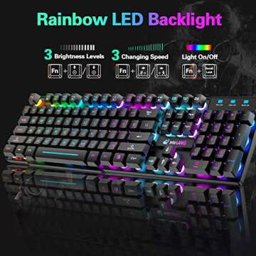 Wireless Gaming Keyboard and Mouse Combo Rainbow Backlight Quiet Ergonomic Mechanical Feeling Anti-ghosting Keyboard Mouse with Rechargeable 4000mAh Battery Mouse Pad for Computer Mac Gamer