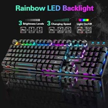 Wireless Gaming Keyboard and Mouse Combo Rainbow Backlight Quiet Ergonomic Mechanical Feeling Anti-ghosting Keyboard Mouse with Rechargeable 4000mAh Battery Mouse Pad for Computer Mac Gamer