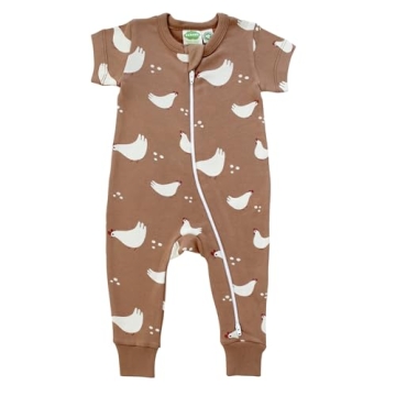 Organic '2-Way' Zip Romper for Babies - Chickens Design