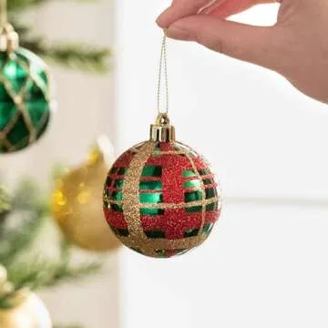 Valery Madelyn Christmas Ornaments Set, 30ct Red Green and Gold Shatterproof Christmas Tree Decorations Ball Ornaments Bulk, 2.36 Inches Traditional Country Hanging Ornaments for Xmas Trees Decor