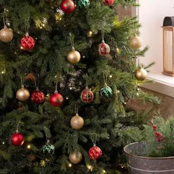 Valery Madelyn Christmas Ornaments Set, 30ct Red Green and Gold Shatterproof Christmas Tree Decorations Ball Ornaments Bulk, 2.36 Inches Traditional Country Hanging Ornaments for Xmas Trees Decor