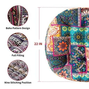Deep Dream Boho Floor Pillow, Thicken Soft Meditation Cushion, Floor Cushions for Yoga Living Room Bedroom, 22 Inch, Turquoise
