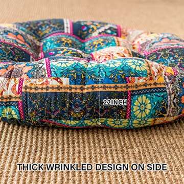 Deep Dream Boho Floor Pillow, Thicken Soft Meditation Cushion, Floor Cushions for Yoga Living Room Bedroom, 22 Inch, Turquoise