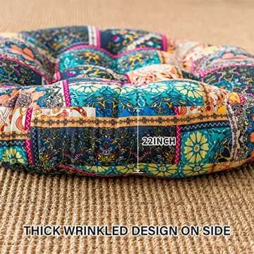 Deep Dream Boho Floor Pillow, Thicken Soft Meditation Cushion, Floor Cushions for Yoga Living Room Bedroom, 22 Inch, Turquoise