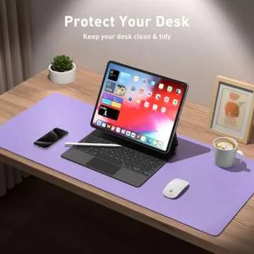 Aothia Leather Desk Pad Protector, Mouse Pad, Office Desk Mat, Non-Slip PU Leather Desk Blotter, Laptop Desk Pad, Waterproof Desk Writing Pad for Office and Home (36" x 17", Lavender)