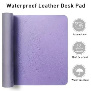 Aothia Leather Desk Pad Protector, Mouse Pad, Office Desk Mat, Non-Slip PU Leather Desk Blotter, Laptop Desk Pad, Waterproof Desk Writing Pad for Office and Home (36" x 17", Lavender)