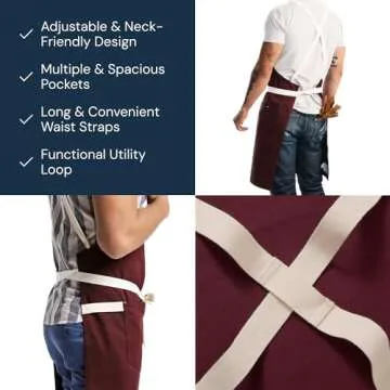 hedley & bennett Crossback Apron - Professional Chef's Apron - Cross Back Mens Apron - Mens Cooking Apron - Kitchen Apron - Chef Aprons for Men & Women - 8oz 100% Cotton Canvas Fabric - House Red