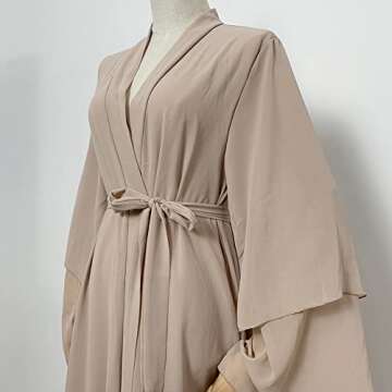 Abayas for Women Muslim Dubai Dress Solid Loose Fit Long Cardigan Islamic Kaftan Robe Khaki M