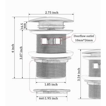 Brass Freestanding Tub Drain, Pop Up Freestanding Tub Drain Plug, Fits Most Freestanding Tub Drain K...