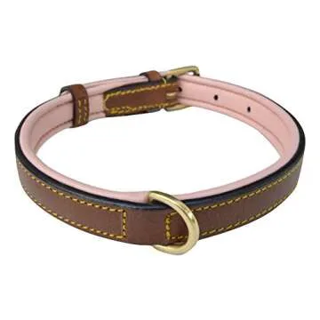 Soft Touch Collars Padded Leather Dog Collar, Slimline Edition, Size Medium, Brown and Pink