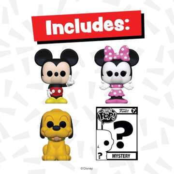 Funko Bitty POP! Disney - Mickey, Minnie (Pink Dress), Pluto & Mystery Figure 4-Pack