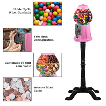 Vintage 15” Gumball Machine with Stand and Coin Bank in Pink