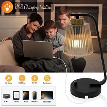 Aivond Vintage Amber Glass Table Lamps Set with USB Port
