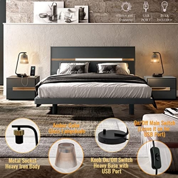 Aivond Vintage Amber Glass Table Lamps Set with USB Port