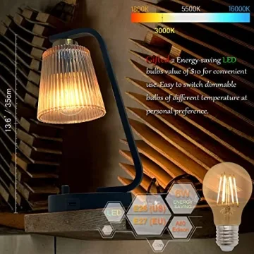 Aivond Vintage Amber Glass Table Lamps Set with USB Port