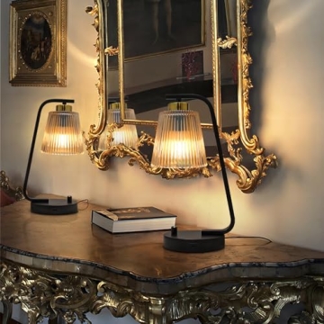Aivond Vintage Amber Glass Table Lamps Set with USB Port