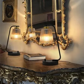 Aivond Vintage Amber Glass Table Lamps Set with USB Port