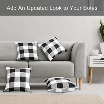 Volcanics Buffalo Check Plaid Throw Pillow Covers Set of 4 Farmhouse Decorative Square Pillow Cover Case Cushion Pillowcase 18x18 Inches for Home Decor Sofa Bedroom Car