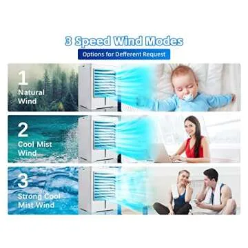 Portable Air Conditioners Fan, Evaporative Air Cooler, USB Personal Mini Air Conditioner with 3 Wind Speeds & 3 Timers Touch Screen Desktop Cooling Fan for for Home Room Camping Car Office