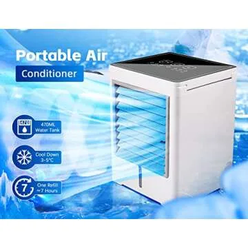 Portable Air Conditioners Fan, Evaporative Air Cooler, USB Personal Mini Air Conditioner with 3 Wind Speeds & 3 Timers Touch Screen Desktop Cooling Fan for for Home Room Camping Car Office