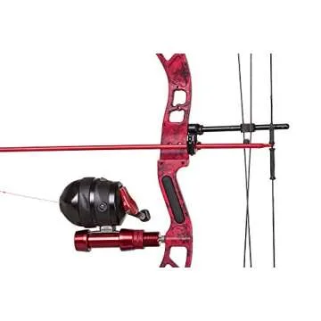 Cajun Bowfishing Shore Runner Kit Compound Bowfishing Bow Ready to Fish Kit with Arrow Rest, Bowfishing Reel, Reel Seat, Blister Buster Finger Pads, Fiberglass Arrow, Red/Black
