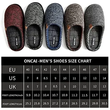 ONCAI Mens Black Knit Stripes Cozy Memory Foam scuff Slippers Slip On Warm House Shoes Indoor/Outdoor With Best Arch Surpport Size 11
