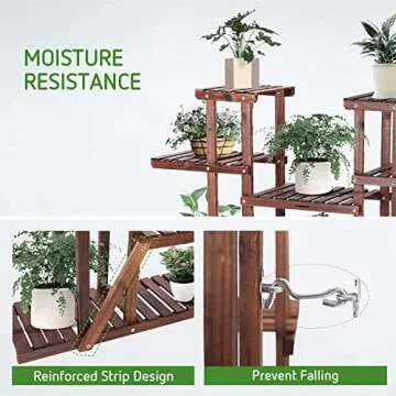 VIVOSUN Plant Stand 9 Tiers 17 Potted Indoor Plant Shelf, Tiered Wooden Flower Holder 47" High Outdoor Plant Rack for Garden, Balcony, Patio, Corner, Window, Living Room