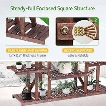 VIVOSUN Plant Stand 9 Tiers 17 Potted Indoor Plant Shelf, Tiered Wooden Flower Holder 47" High Outdoor Plant Rack for Garden, Balcony, Patio, Corner, Window, Living Room