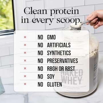 Naked WHEY 5LB 100% Grass Fed Unflavored Whey Protein Powder - Only 1 Ingredient, Undenatured - No G...