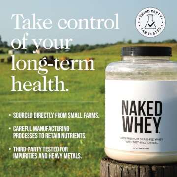 Naked WHEY 5LB 100% Grass Fed Unflavored Whey Protein Powder - Only 1 Ingredient, Undenatured - No GMO, Soy or Gluten - No Preservatives - Promote Muscle Growth and Recovery - 76 Servings