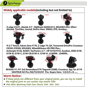 Sportway S30 Dash Cam Suction Mount with 10pcs Joints