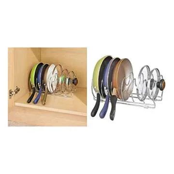 iDesign InterDesign Kitchen Cabinet Storage Skillets, Pans-13, Chrome Classico Cookware 13", 33.5 x 16.1 x 13.13 cm, Pan Organizer-Horizontal